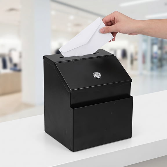 CRILSTYLEO Lockable Black Donation Box with Slot for Fundraising Office and Classroom Use