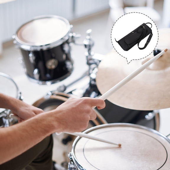 CRILSTYLEO Portable Black Drumstick Storage Bag, Oxford Cloth Drum Accessory Organizer Pouch, Multifunctional Case