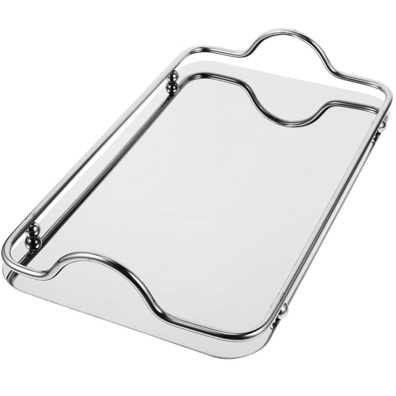 CRILSTYLEO Rectangular Stainless Steel Serving Tray with Handles for Home and Party Plated Silver Finish