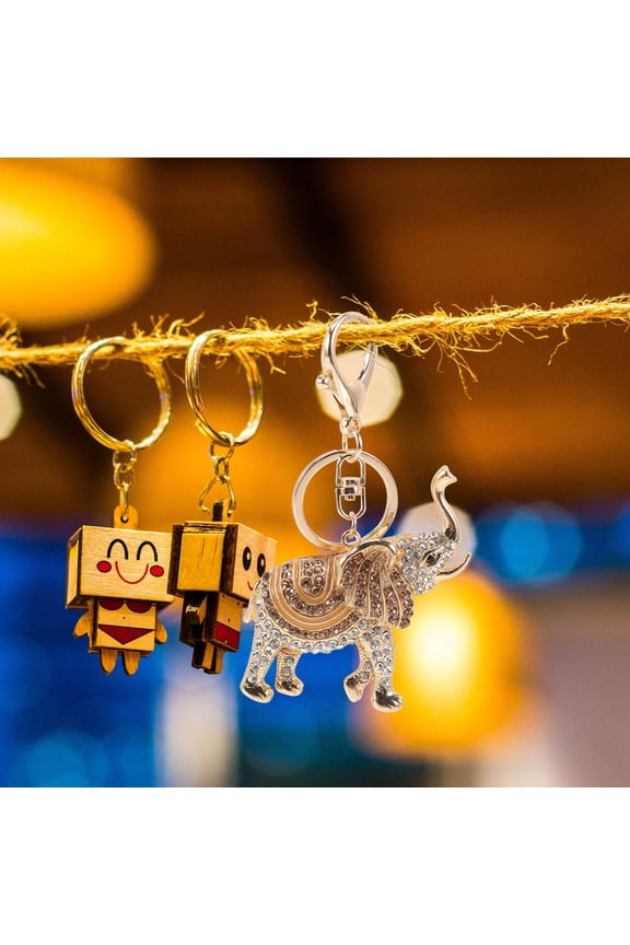 Rhinestone Elephant Keychain Set with Coffee Cup Charm, Trendy Accessory for Women and Men, Stylish