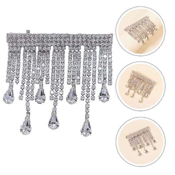 CRILSTYLEO Rhinestone Hair Clip for Women's Silver Decorative Hair Barrette Tassel Headdress Retro Party Wedding Accessory Copper 5.5x3.2cm