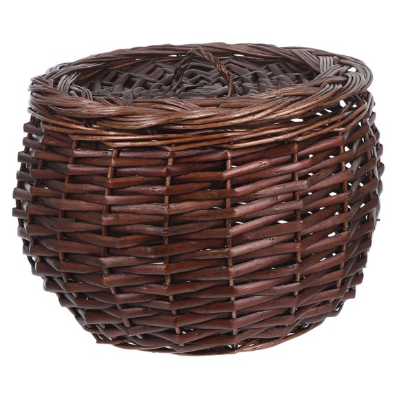 CRILSTYLEO Willow Woven Basket with Lid, Coffee, Multipurpose, Rustic Charm, Kitchen Counter Organizer