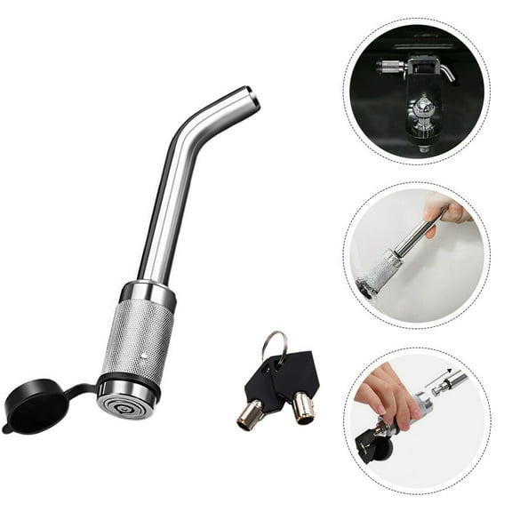 CRILSTYLEO Silver Steel Trailer Hitch Receiver Lock AntiTheft Elbow Style for Cars Easy Installation 2 Parts