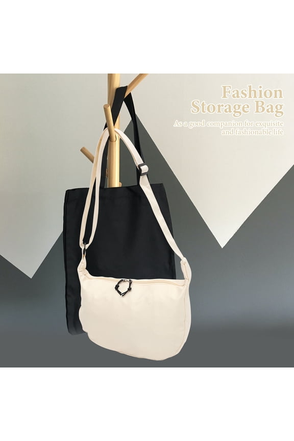 White Nylon Single Shoulder Tote Bag Large Capacity Stylish Handbag for Casual Everyday Use