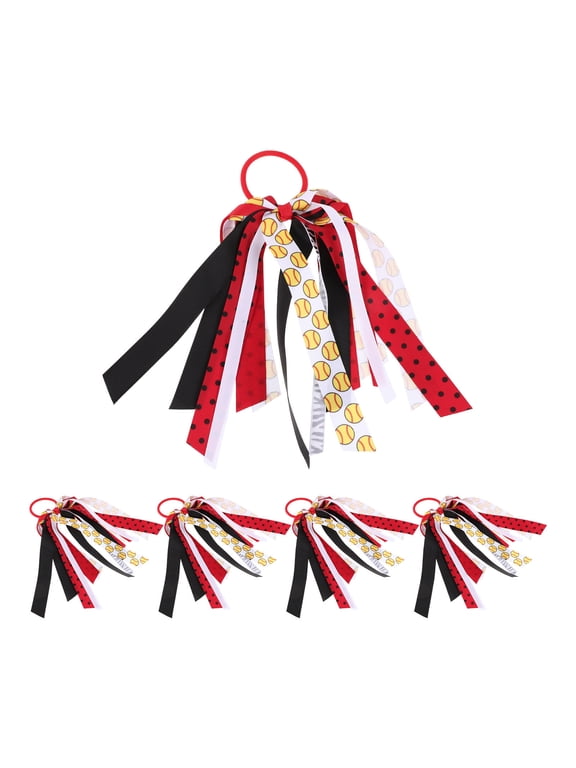 Softball Ribbon Bows - Multi Color, Secure Ponytail, Lightweight, Nonintrusive, 5Pcs
