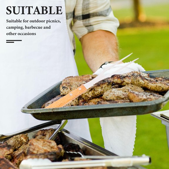 CRILSTYLEO Stainless Steel Two Prong Bbq Fork with Antislip Wooden Handle for Versatile Outdoor Cooking
