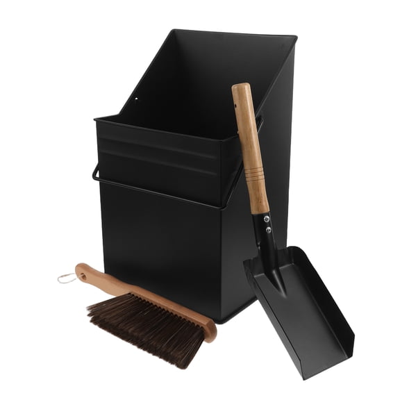 CRILSTYLEO Sturdy Black Metal Ash Bucket with Handle Slanted Edge Design for Fireplace Use