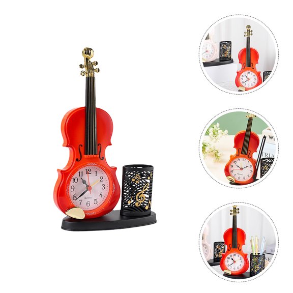 CRILSTYLEO Shaped Desktop Pen Holder with Clock, Decorative Desk Organizer for Home Office, Music Decor
