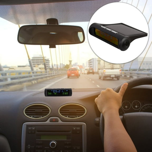 CRILSTYLEO Solar Powered Digital Car Clock with Visual & Audio Alarm, Compact Design, Easy to Use - 1 Piece