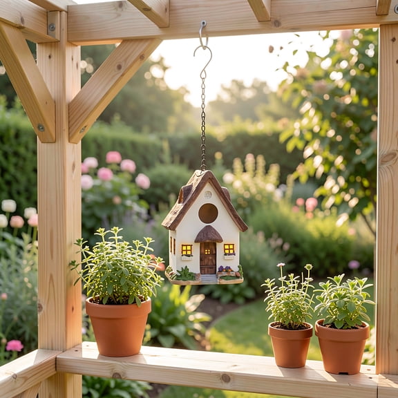 CRILSTYLEO Resin Bird Feeder House for Outside with Durable Weatherproof Material and Easy Installation