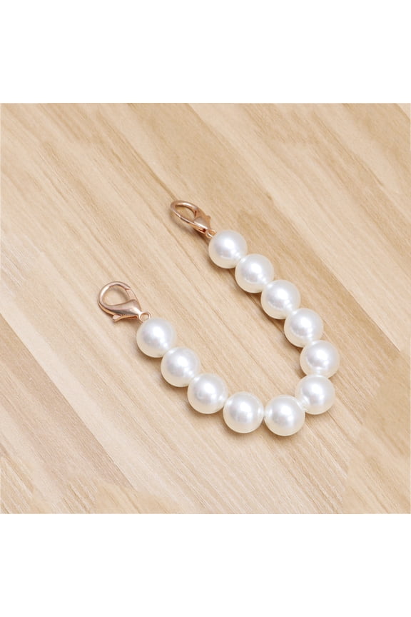 White Beaded Handbag Strap with Lobster Clasp, 26CM Stylish Handle Accessory for Easy Attachment