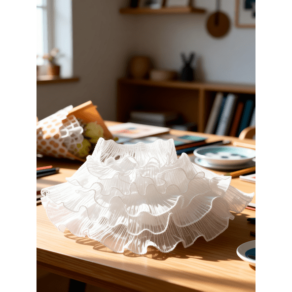 CRILSTYLEO Pleated Chiffon Ruffle Trim White Polyester Wave Edge Decoration