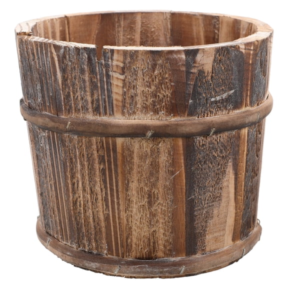 CRILSTYLEO Wood Barrel Planter Brown Rustic Flower Pot for Indoor Garden Decorative Display