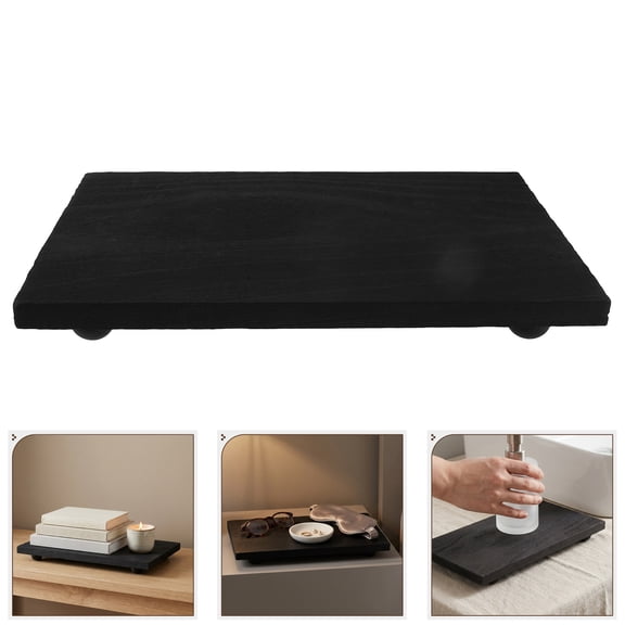 CRILSTYLEO Wood Riser Stand for Kitchen Sink Soap Holder Rustic Black Wooden Pedestal Tray for Home