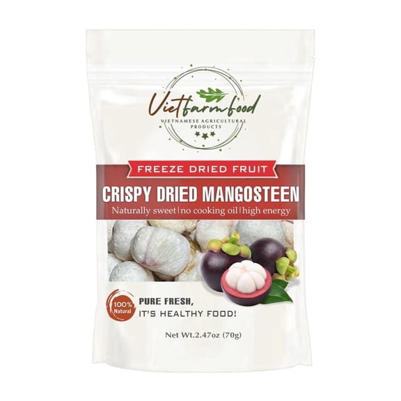 CRISPY DRIED MANGOSTEEN 2.47 oz (70g) VIETFARMFOOD: Freeze-dried, no sugar added, naturally sweet. Nutritious, pure, and crunchy. Great for snacking, toppings, desserts, or healthy gifting.
