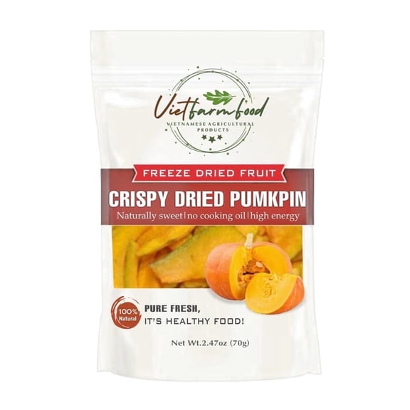CRISPY DRIED PUMPKIN 2.47 oz (70g) VIETFARMFOOD: Freeze-dried, no sugar added, naturally sweet. Nutritious, pure, and crunchy. Great for snacking, toppings, desserts or healthy gifting