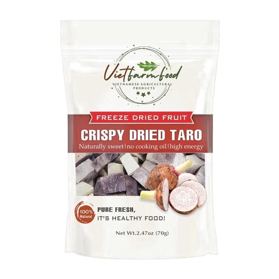 CRISPY DRIED TARO 2.47 oz (70g) VIETFARMFOOD: Freeze-dried, no sugar added, naturally sweet. Nutritious, pure, and crunchy. Great for snacking, toppings, desserts or healthy giftin