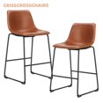 thumbnail image 1 of CRISSCROSSCHAIRS Counter Height Bar Stools Set of 2, Modern Faux Leather Barstools with Back, Metal Legs, 26 inch Seat Height, 1 of 8