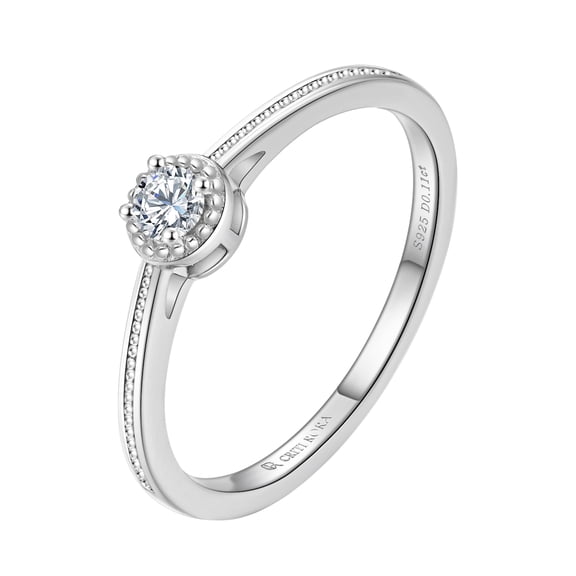 CRITI RORA 0.1 Ct Round Lab-Grown Diamond Solitaire Engagement Ring in 925 Sterling Silver