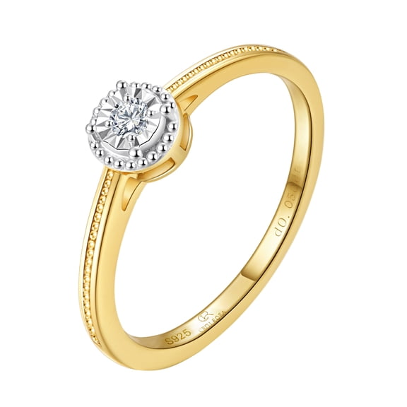 CRITI RORA 1/20 Ct Round Lab-Grown Diamond Solitaire Engagement Ring in 925 Sterling Silver