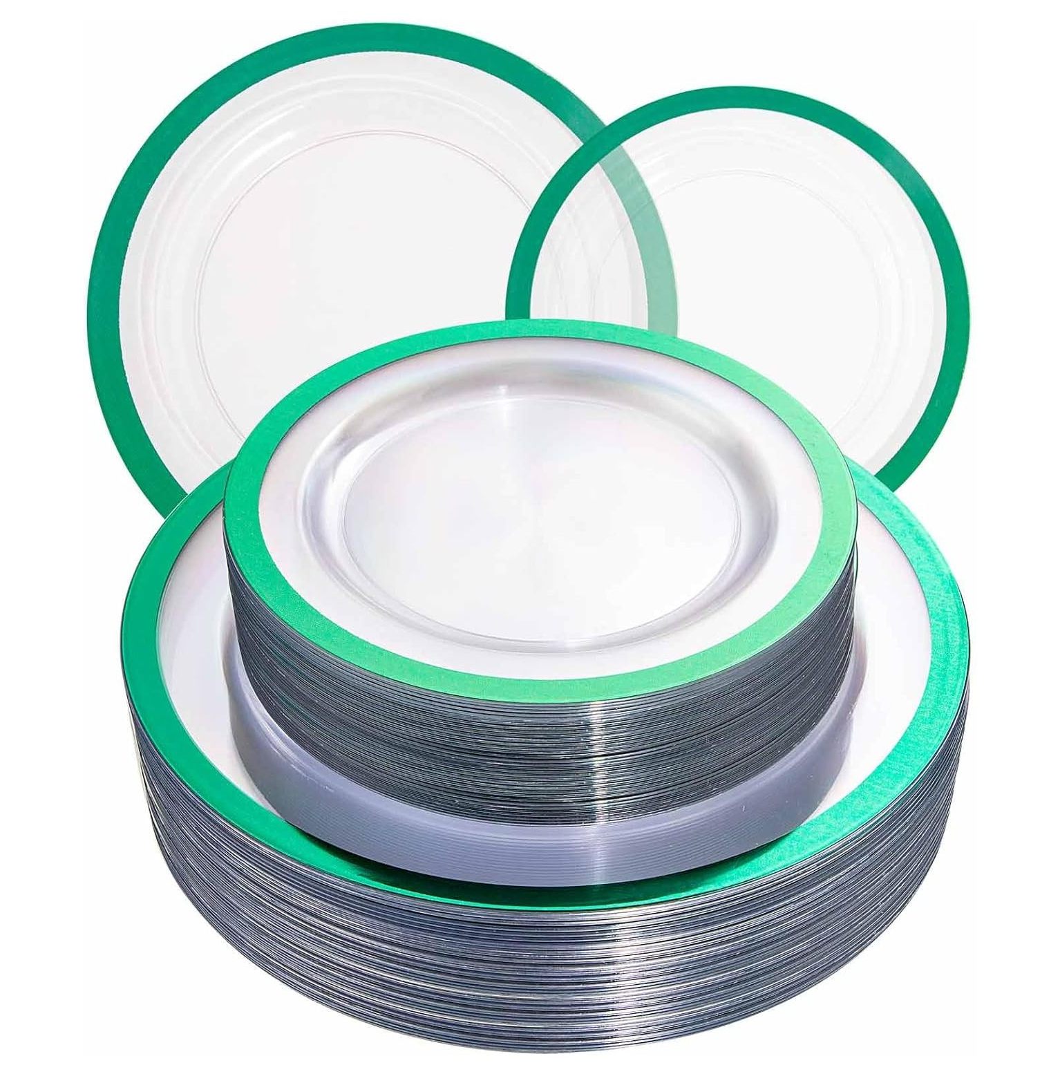 CRIXLHIX 120pcs Green Plastic Plates Clear Plastic Plates with
