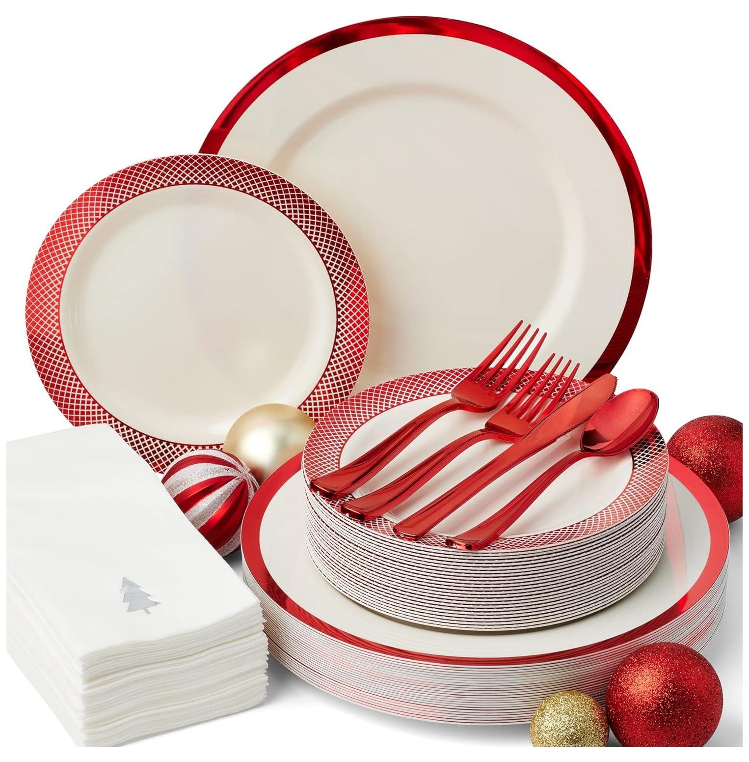 CRIXLHIX 175 Pcs Christmas Plates and Napkins Disposable Dinnerware Set