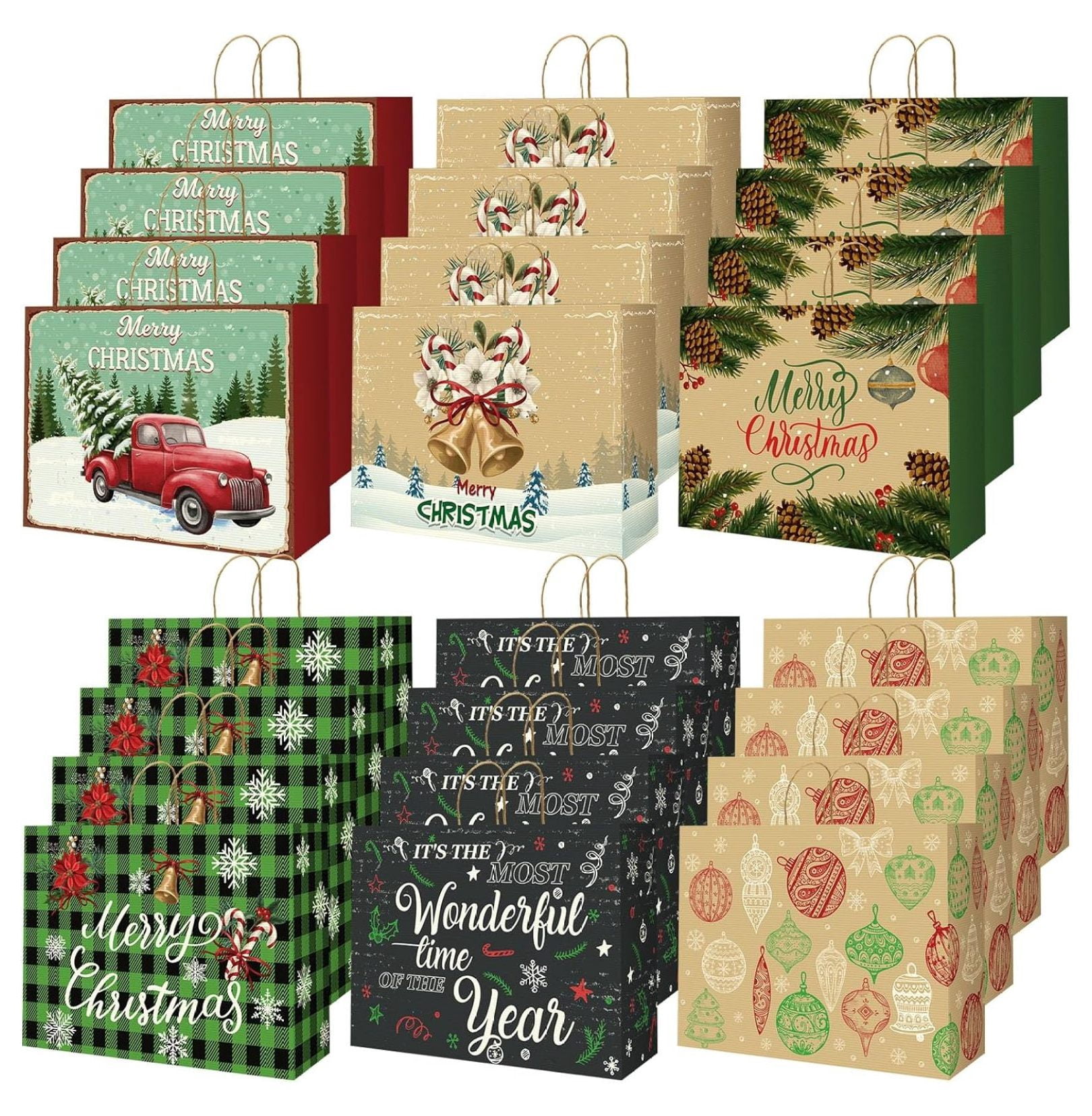 CRIXLHIX 24 Pcs Christmas Jumbo Gift Bags 20'' x 15'' x 7'' Christmas
