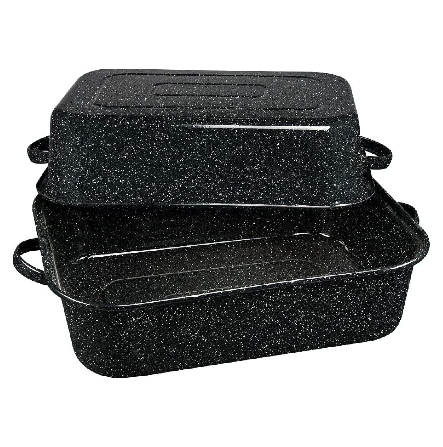 CRIXLHIX 25 lb. Enamelware Oven Rectangular Roaster with lid. Capacity