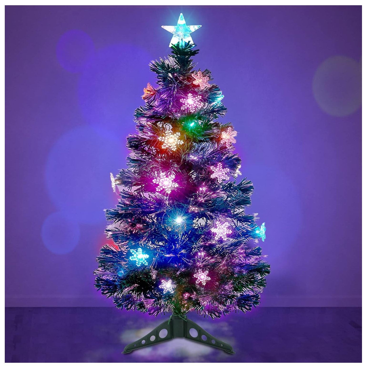 CRIXLHIX 3 FT Artificial Christmas Tree, PreLit Optical Fiber Xmas Trees with Multicolor LED