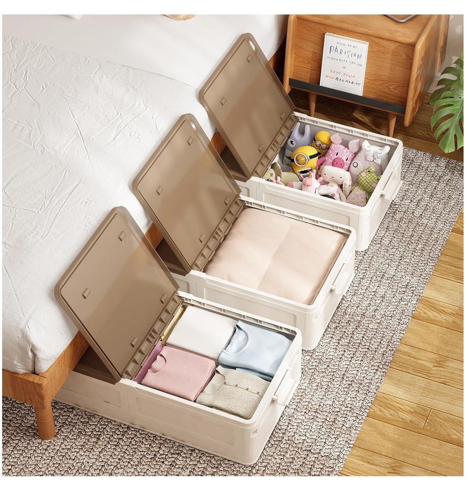CRIXLHIX 3 Pack UnderBed Storage Plastic Containers Box with Lids and