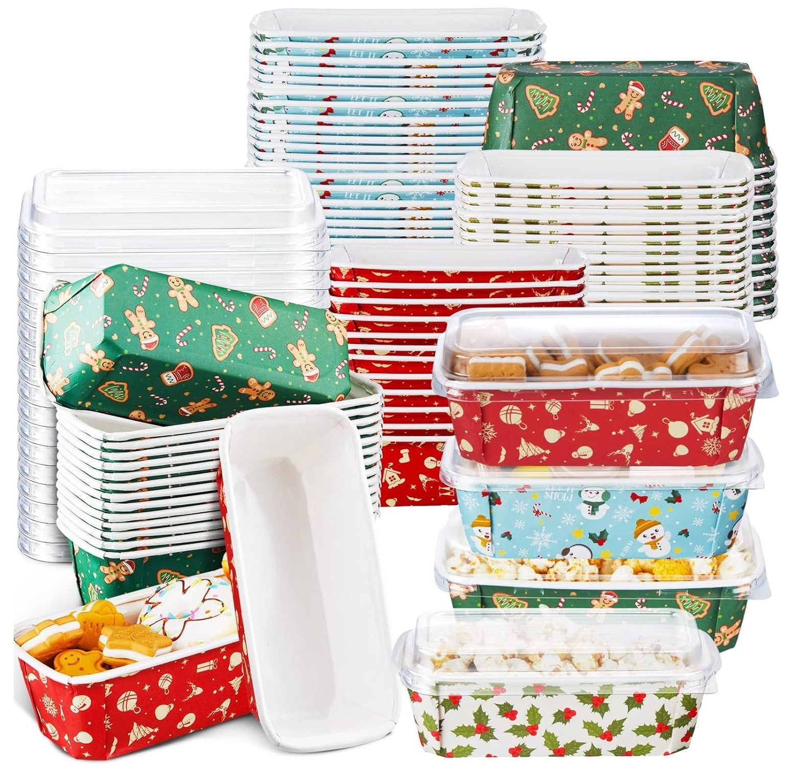 CRIXLHIX 40 Sets Christmas Loaf Pan with Lid Xmas Tree Snowman