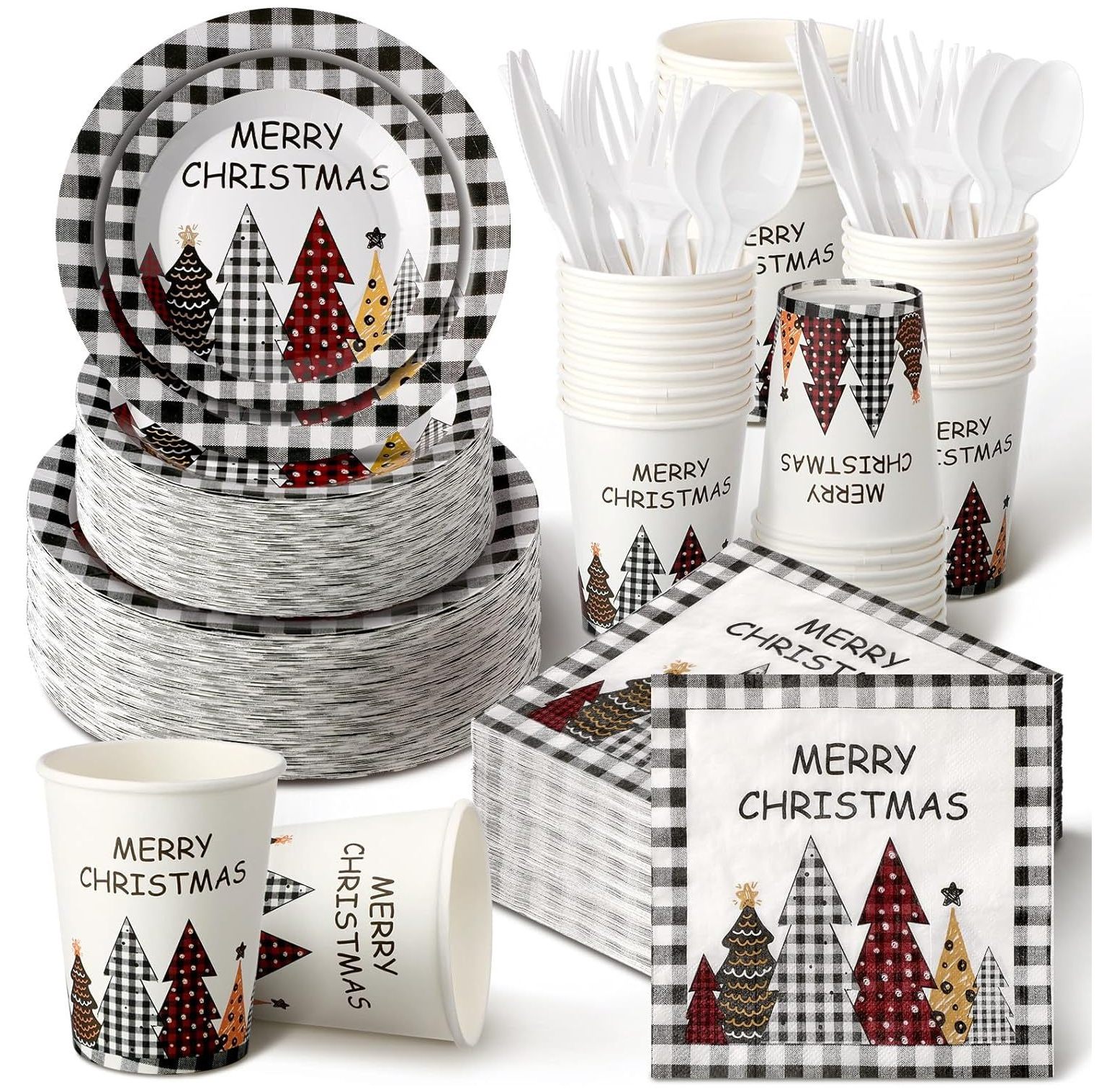 CRIXLHIX 400 Pcs Christmas Dinnerware Set, Serve 50, Disposable