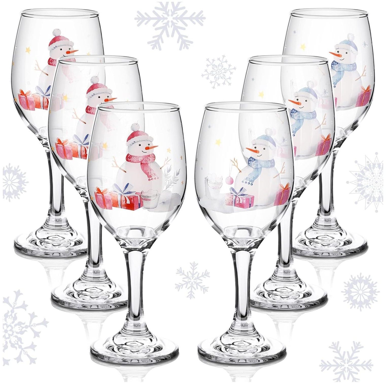 CRIXLHIX 6 Pcs Christmas Wine Glasses Holiday Snowman Stemmed Wine
