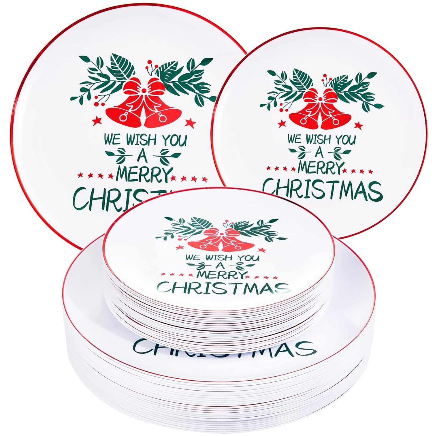 CRIXLHIX 60PCS Christmas Party Plates with Christmas s and Alphabet Design, Christmas Plastic