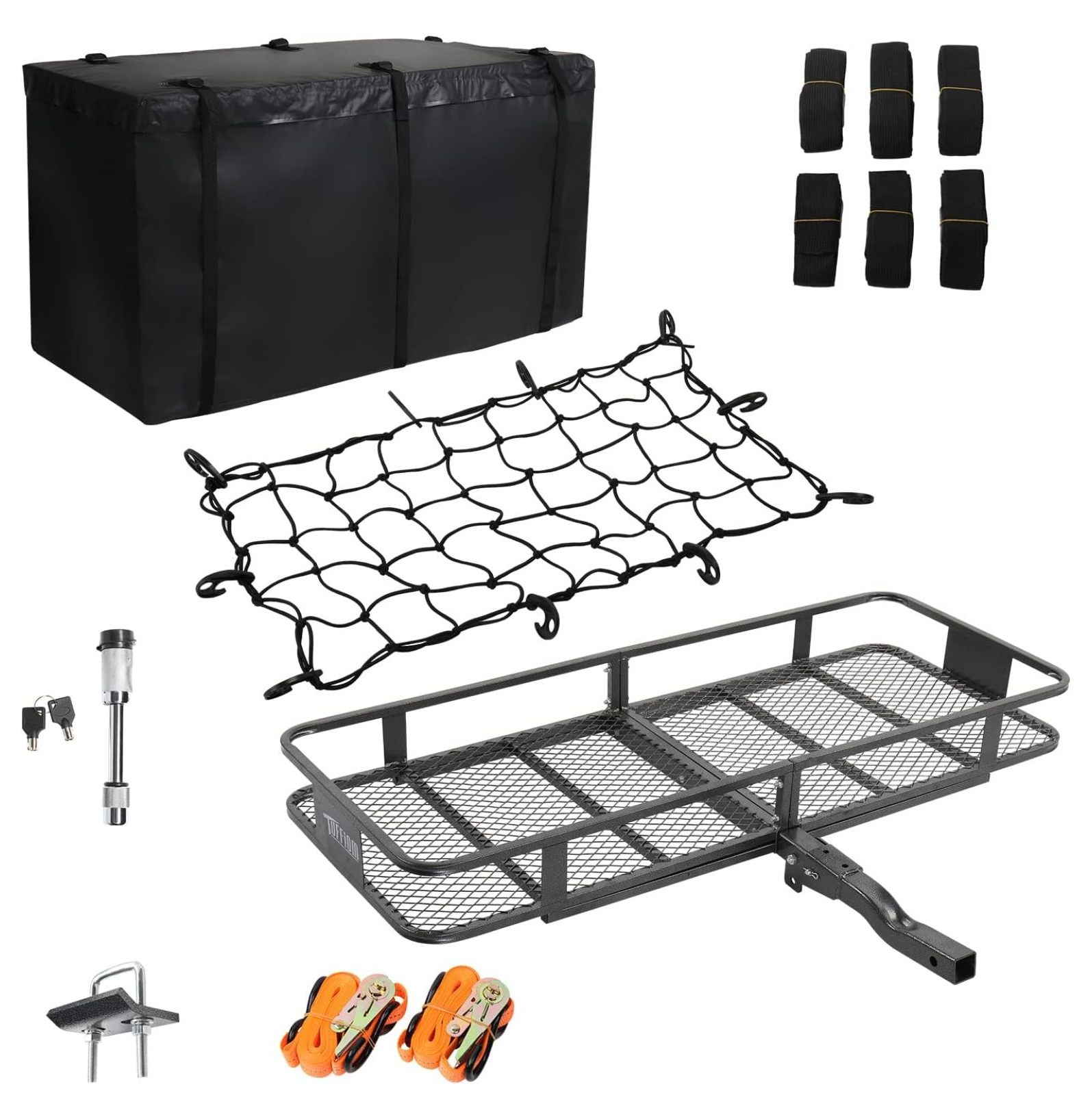 CRIXLHIX 60x24x6 Hitch Mount Folding Cargo Carrier w/ Lock, Waterproof