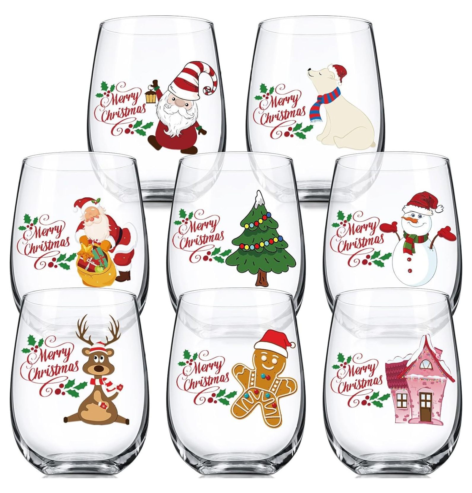 CRIXLHIX 8 Pcs Christmas Stemless Wine Glasses Bulk for Women Friends