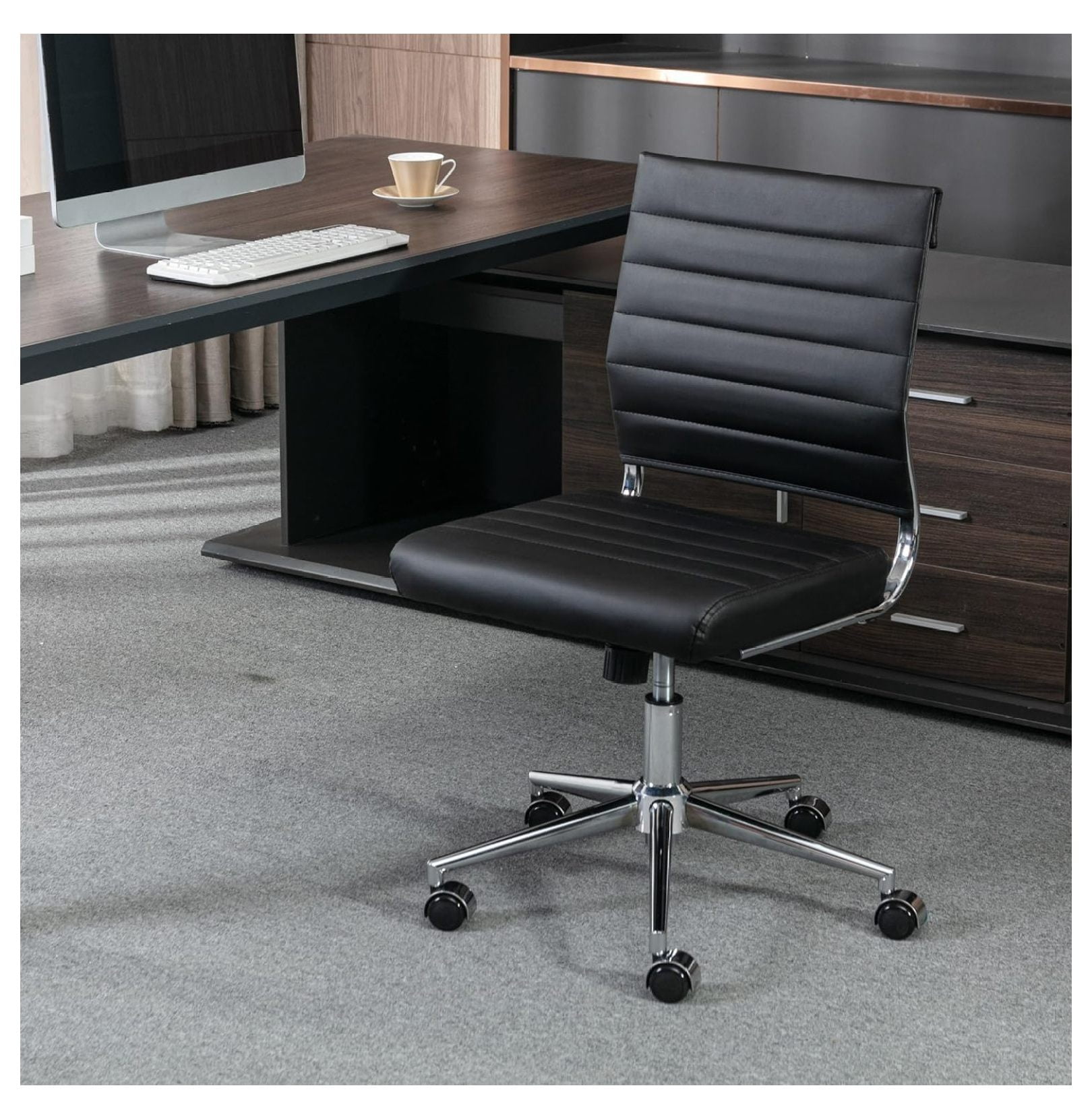 CRIXLHIX Armless Office Chair, Leather Modern Desk Chair Swivel Task