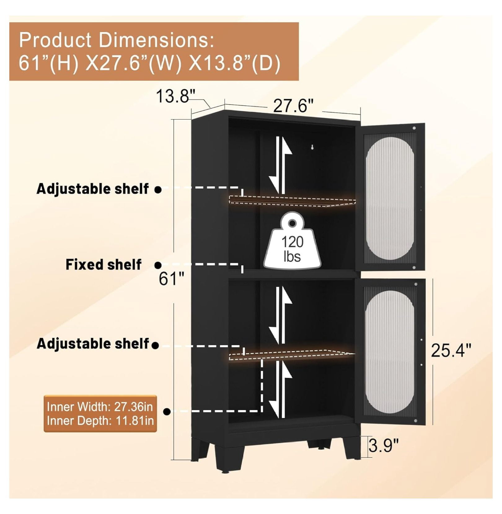 CRIXLHIX Black Pantry 61" Tall Kitchen Storage with