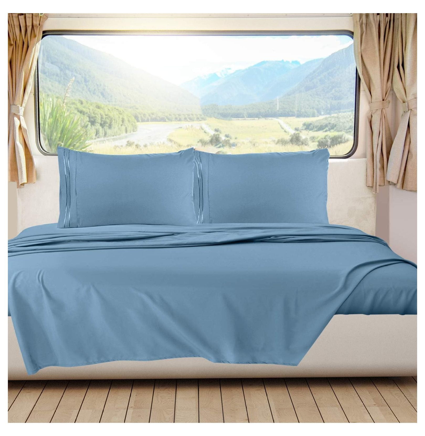 CRIXLHIX Blue Heaven RV Queen Sheets Super Soft RV Short Queen Sheets for RV Camper, 6 Piece