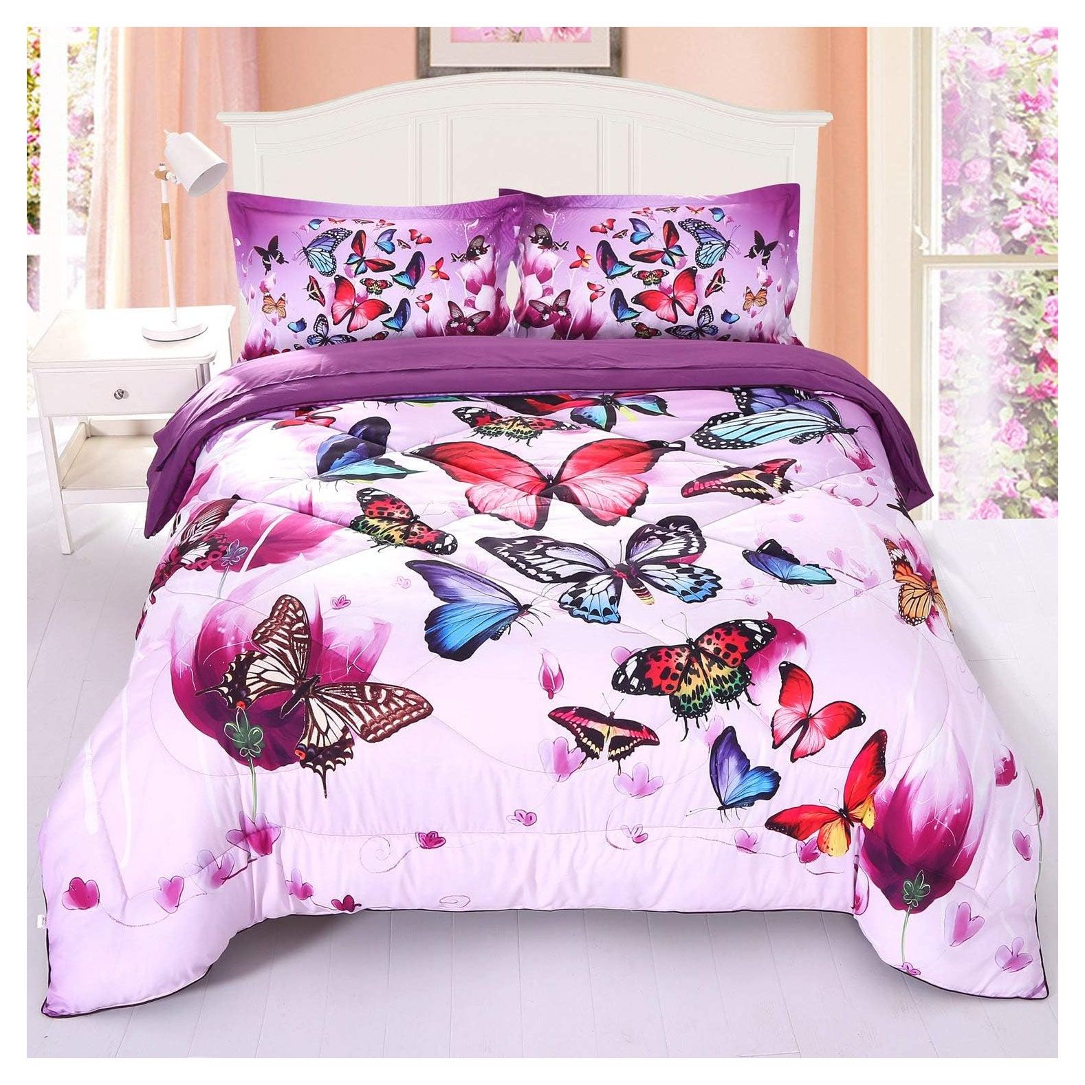 CRIXLHIX Butterfly Bedding Set Full, Upgraded 3D Butterfly Comforter ...