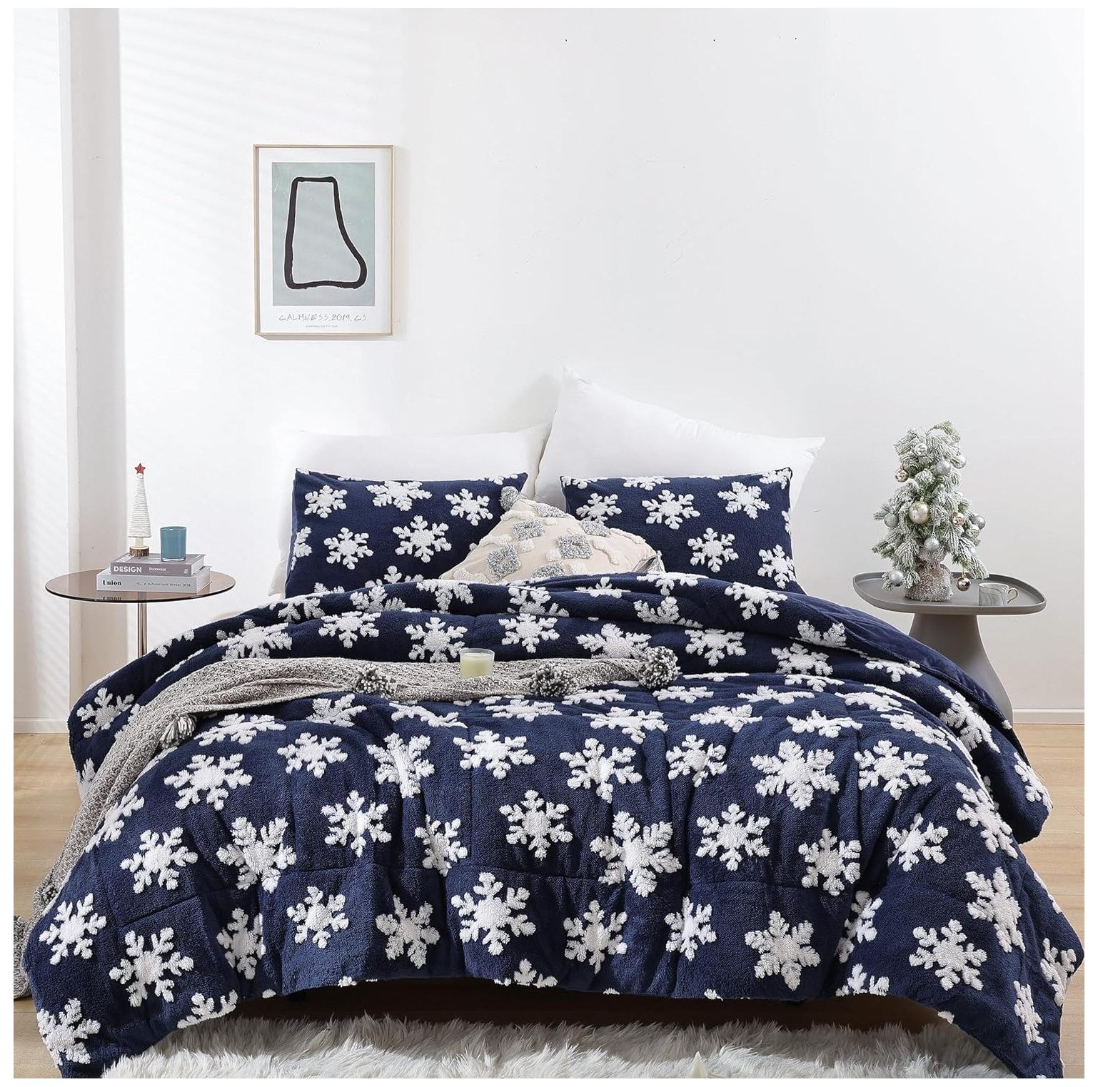 CRIXLHIX Christmas Bedding Queen Comforter Set Navy Blue Comforter