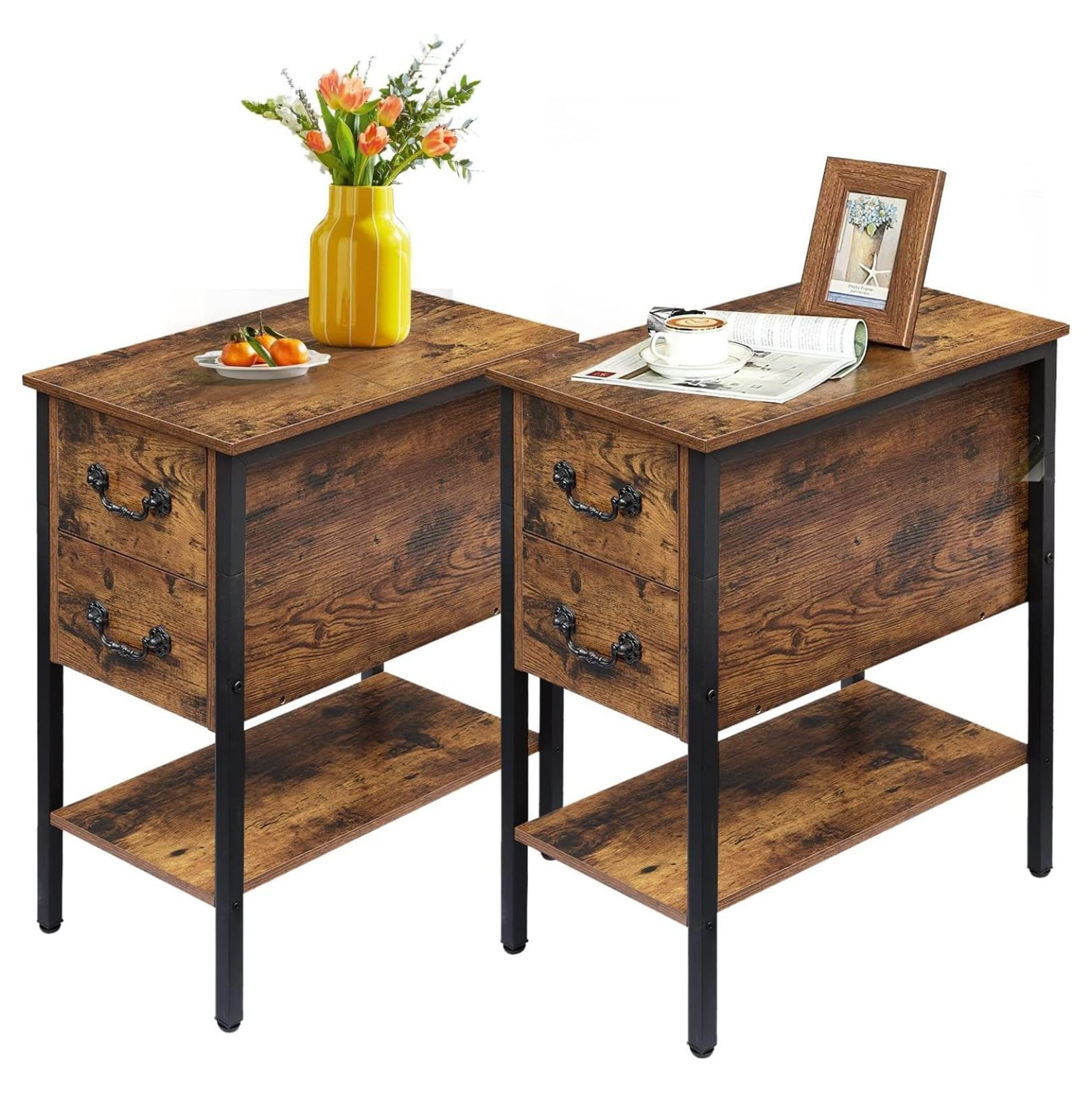 CRIXLHIX End Tables,Narrow Nightstand with Drawers and Storage Shelf