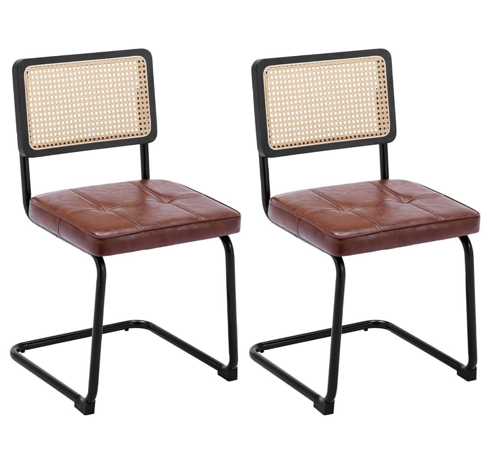 CRIXLHIX Faux Leather Rattan Dining Chairs, Century Modern Dining Room Chairs with Metal Chrome