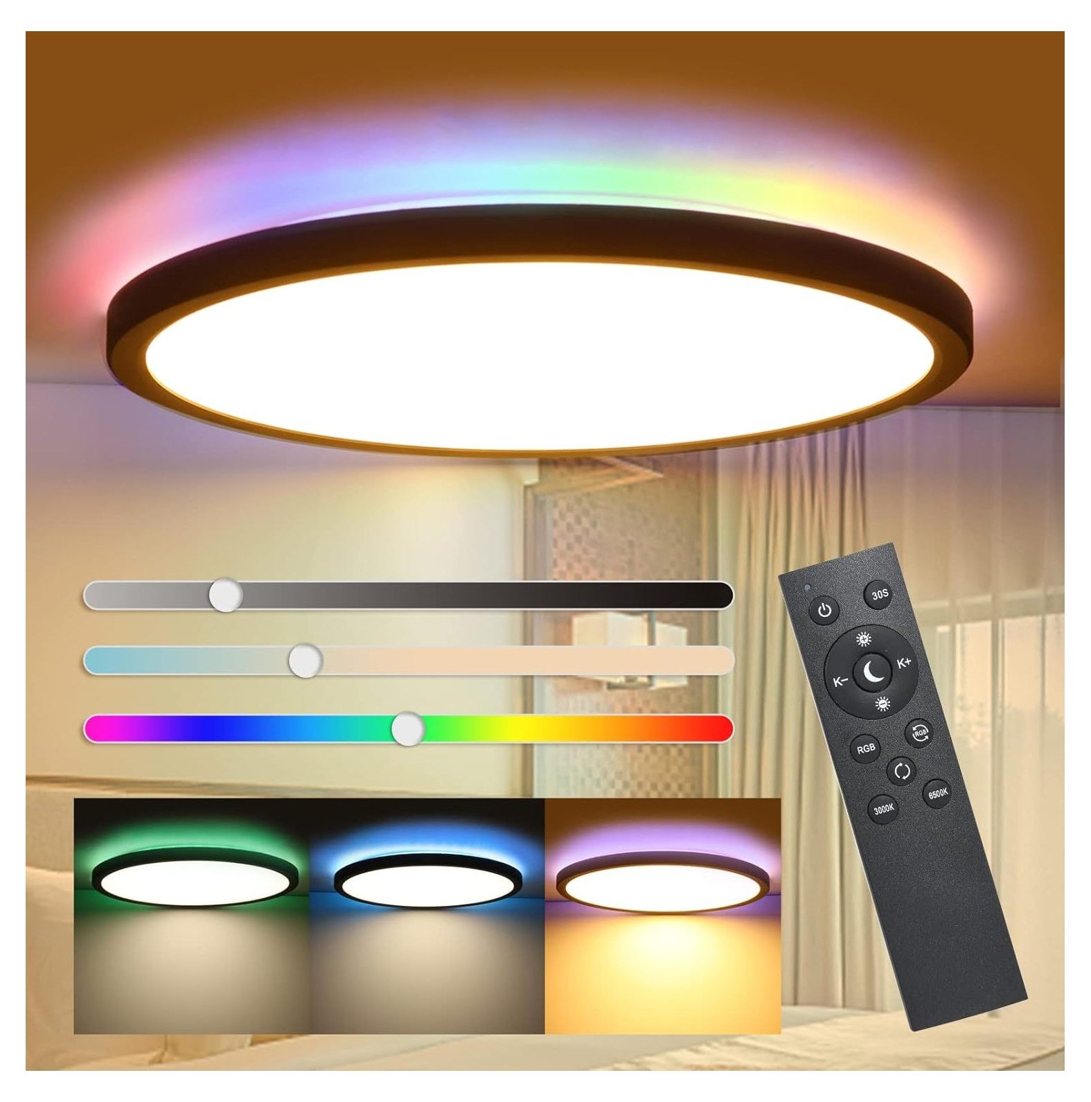CRIXLHIX Flush Mount LED Ceiling Light Dimmable with Control, 12 Inch 30W RGB Backlight Close to