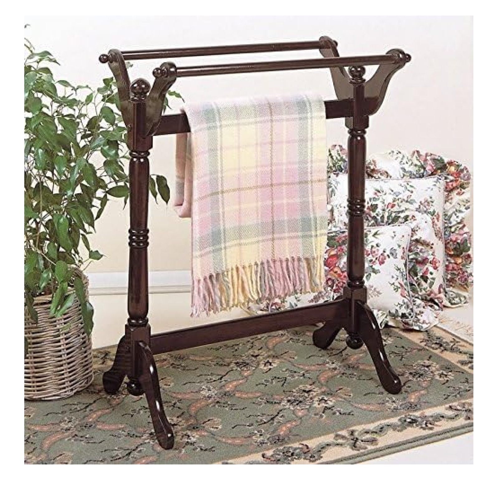 CRIXLHIX Freestanding Wood Blanket Rack for Living Room, 3 Tier Towel