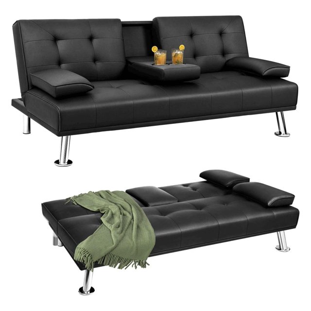 CRIXLHIX Futon Sofa Bed Modern Faux Leather Couch, Convertible Folding