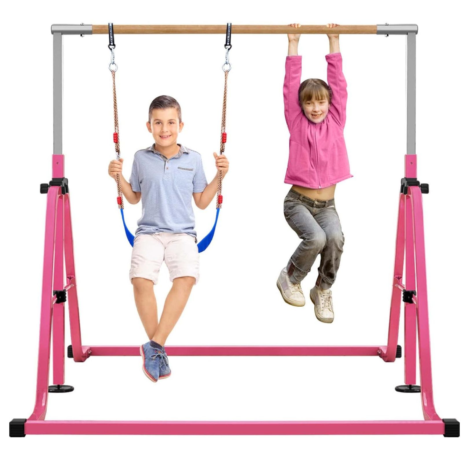 CRIXLHIX Gymnastics Bar for Kids with Swing Set, 8 Heights Adjustable