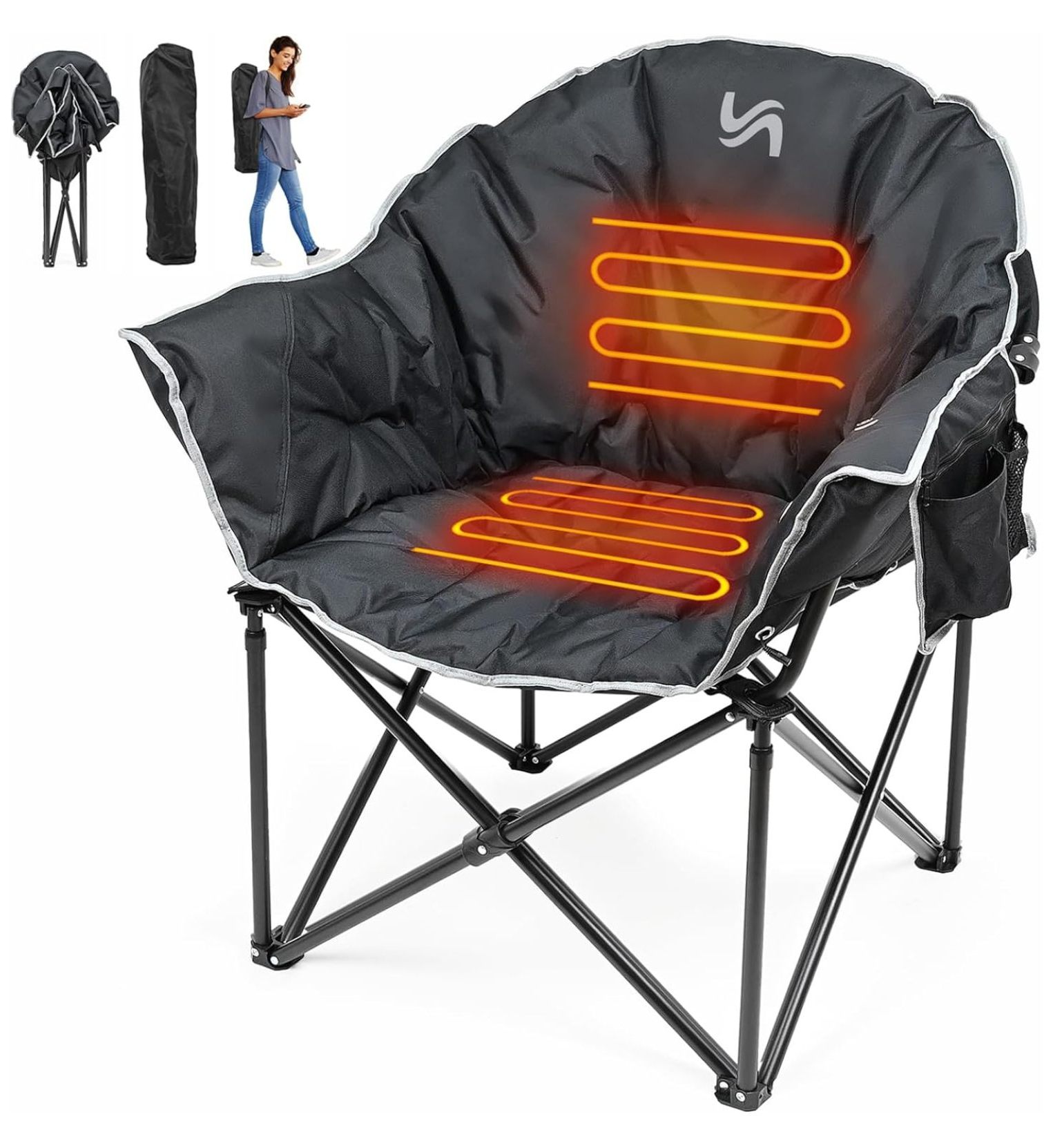 CRIXLHIX Heated Camping Chair, Padded Camp Chair Round Moon Saucer