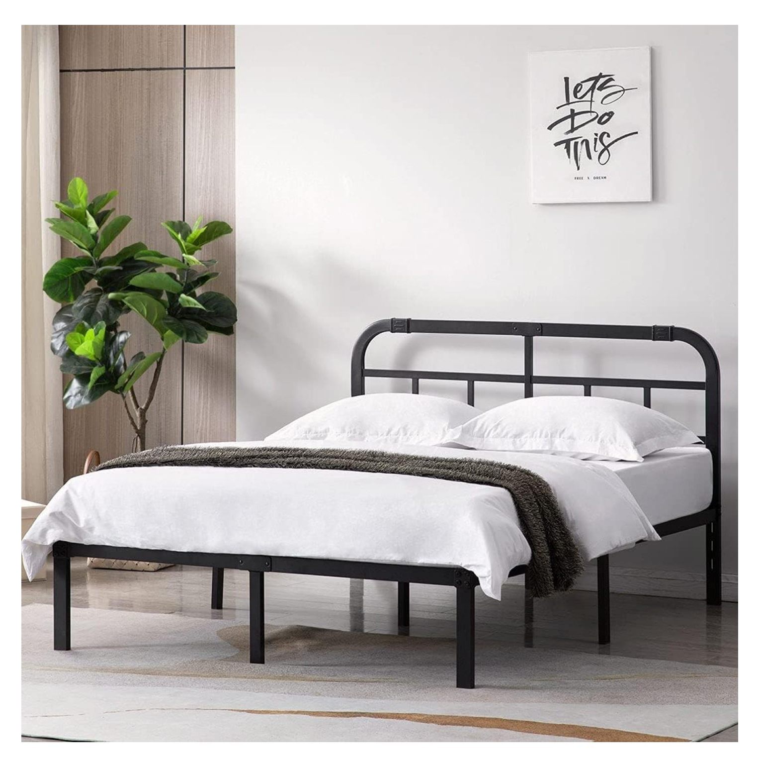 CRIXLHIX Heavy Duty King Bed Frame with Headboard, 3500 lbs Max Weight
