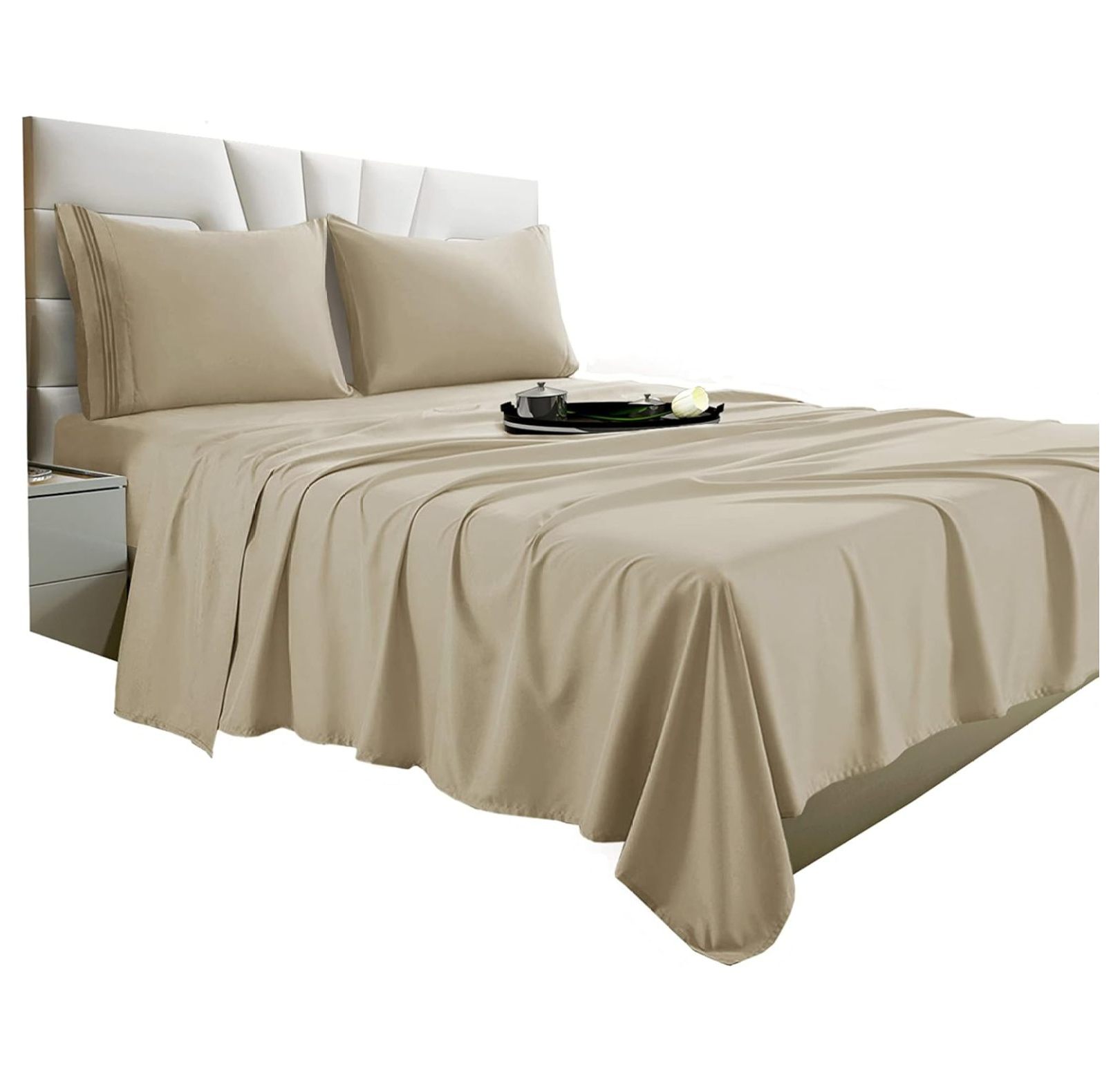 Bedsure King Sheet Set With Side Pocket – 120GSM Brushed Polyester, Wrinkle-Resistant, 16\" Deep Pocket, Grey